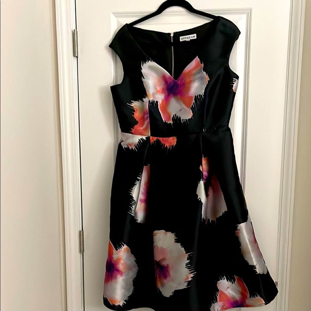 Black Floral Fit and Flare Dress